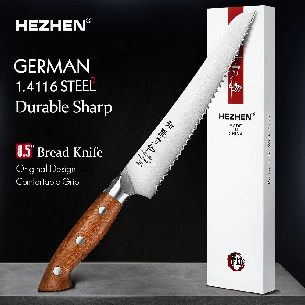 HEZHEN Küchenmesser mit Holzgriffen – einzeln oder als Set