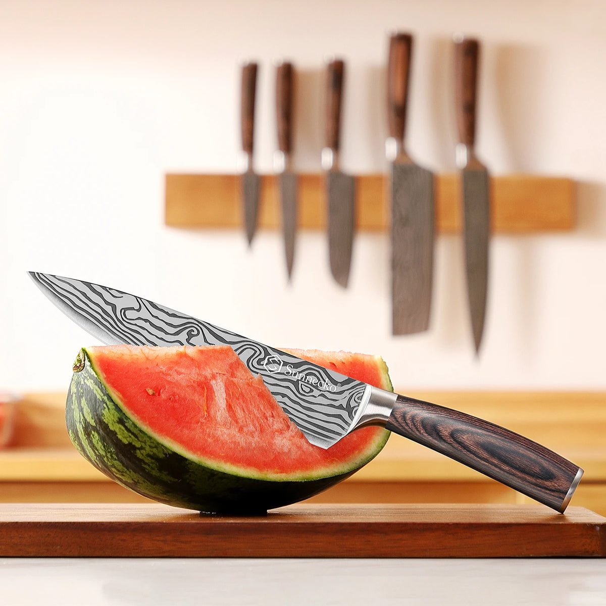 Sunnecko Kochmesser mit Holzoptik-Griff