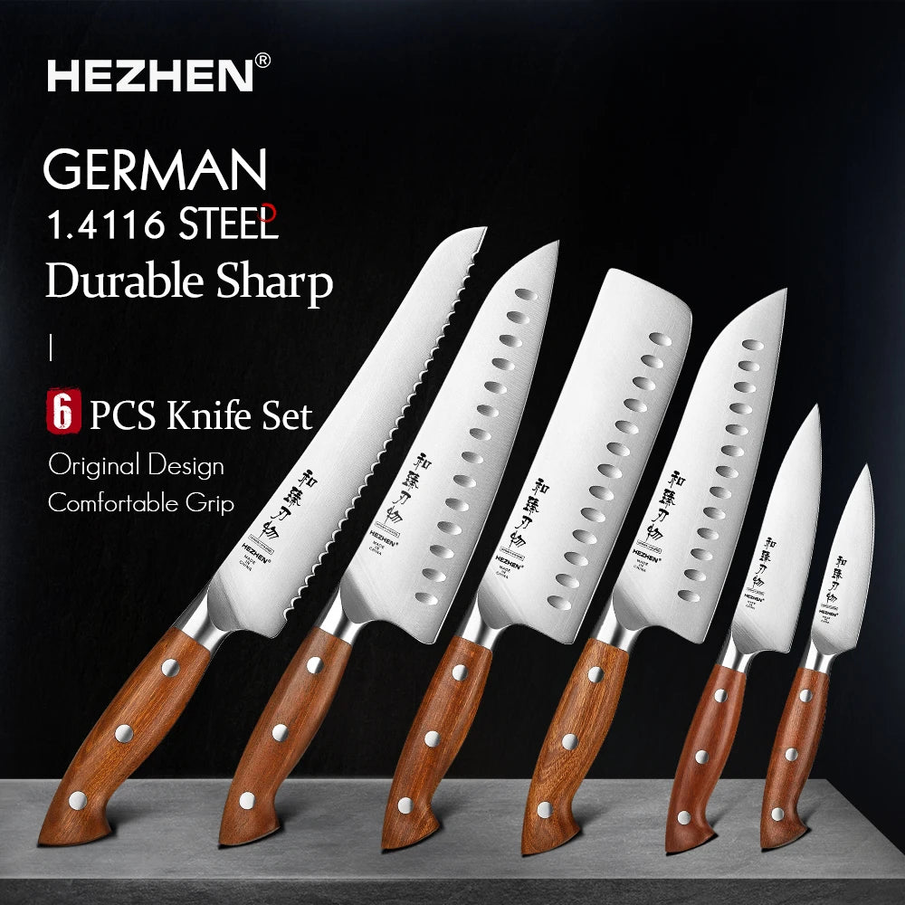 HEZHEN Küchenmesser mit Holzgriffen – einzeln oder als Set